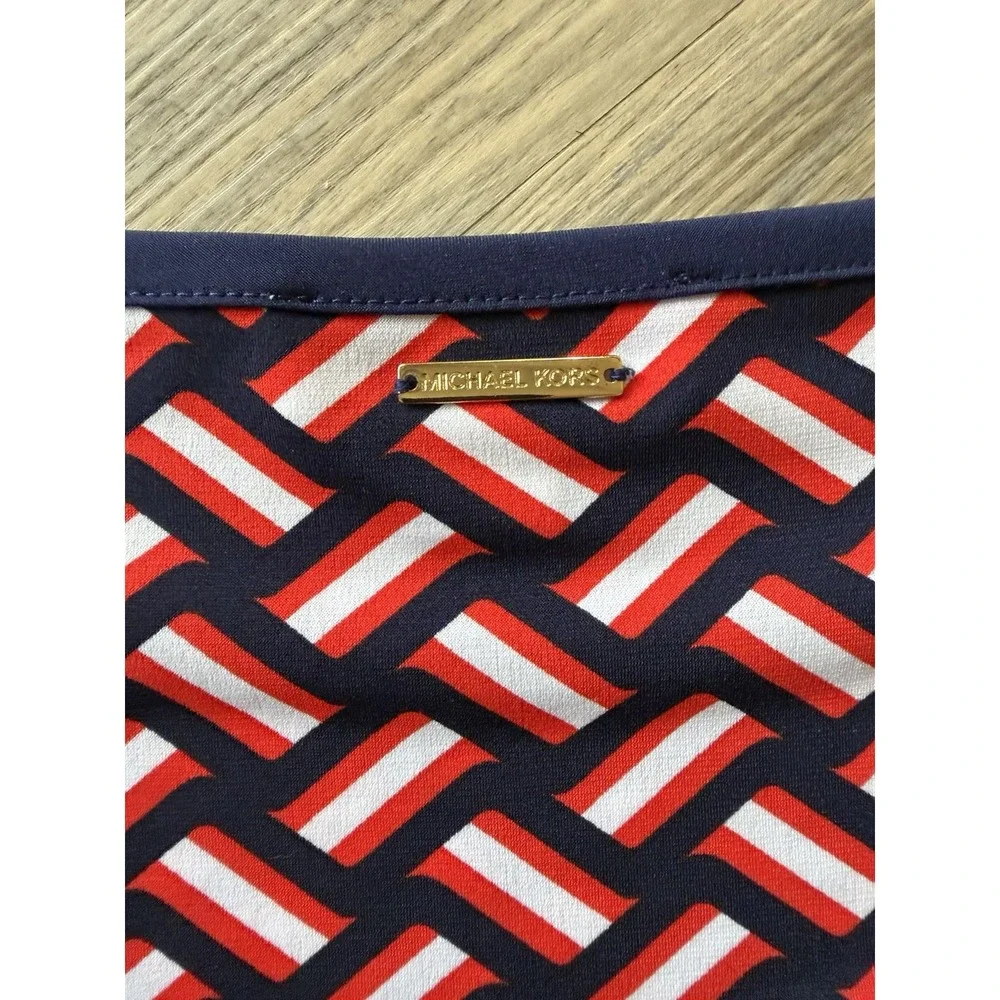 Michael Michael Kors Red White Blue Geometric Shift Knee Dress Cap Sleeve M